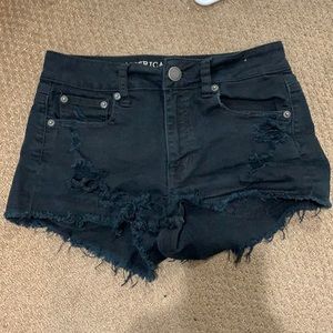 High waisted stretch black American eagle ripped jean shorts